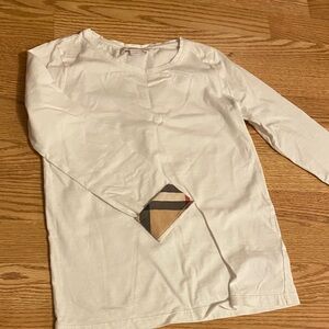 Burberry Kids White Long Sleeve Tee with Check Detail